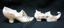 2 Vintage Wesley Victorian Porcelain Shoes Hand Painted 1950's Exc. Cond lot Q7
