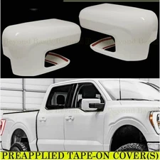 White Side Door Mirror Cover Cap For 2021~2024 Ford F150 F-150 W/Turn Signal Cut