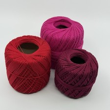 Lot of 3 Mercerized Cotton Crochet Thread Red Pink Plum Shades