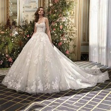 Lace Appliques Sweetheart Wedding Dress Spaghetti Straps Court Train Bride Gown