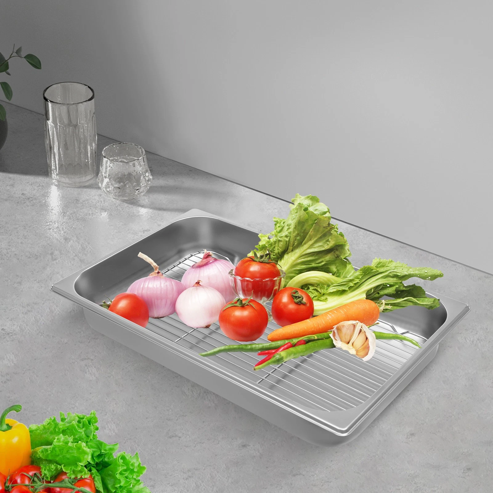 Stainless Steel Roasting Pan Turkey Baking Oven Pan Draining Tray With Rack