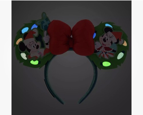 Disney Mickey Minnie Loungefly Glow in the Dark Holiday Ear Headband NWT - Picture 6 of 6