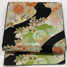 5994 Japanese Vintage Fukuro Obi Belt Kimono Fabric Silk Traditional Black