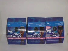 (3 pack) Leggs Sheer Energy Control Top Pantyhose - Sheer Toe -A - Black -92842