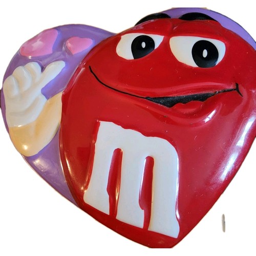 M&M's 2Valentine's RED on PURPLE Heart Shaped Candy Dishs /wLid Ceramic 2003 Lot - Picture 6 of 9