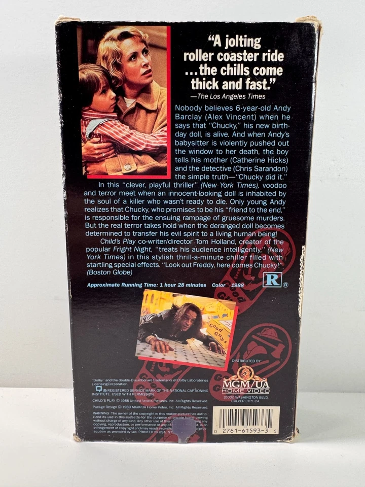 Child's Play (VHS, Horror, 1988) MGM/UA ORIGINAL RELEASE Great Shape! - Image 2 of 4