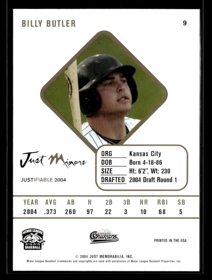 Billy Butler - 2004 Justificable Just Minors Prospect RC #9 Idaho Falls Chukars Foto 2 de 2
