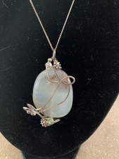 Beautiful Handcrafted Wire/wrapped Pendant With Pale Gemstone On Sterling Chain