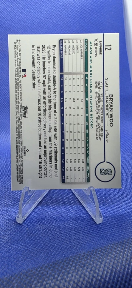 Bryan Woo 2024 Topps Chrome Sapphire Edition RC Seattle Mariners - Image 4 of 4