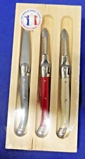 Jean Dubost Laguiole Set of 2 Vegetable Peeler and 1 Paring Knife w/ Wooden Case