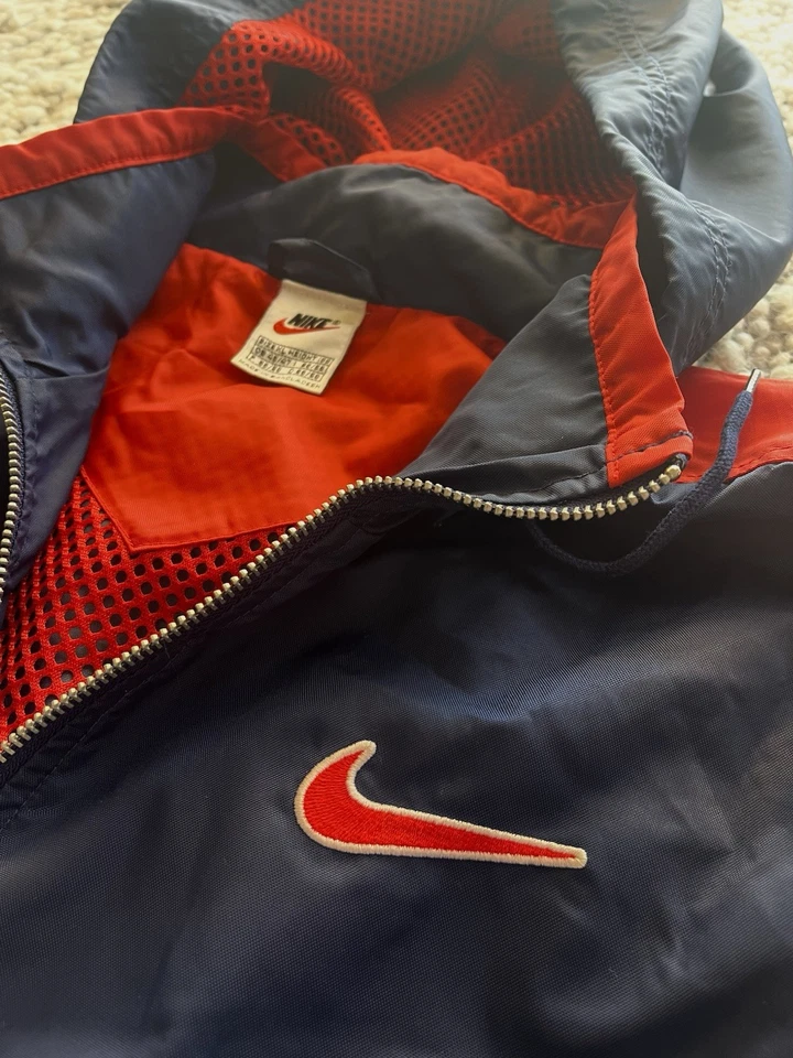 Nike Windbreaker Vintage 90s Retro Jacke Blau Rot Oversize Gr. XL Swoosh - Bild 4 von 4
