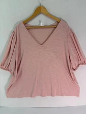 Lauren Conrad Plus Size 4X Rose Pink V Neck Shirt Ruffled Sleeve