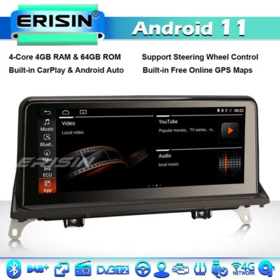 ERISIN 10.25” CarPlay Android 11 Autoradio GPS pour BMW X5 E70 X6 E71 CIC IPS 64GO DAB+