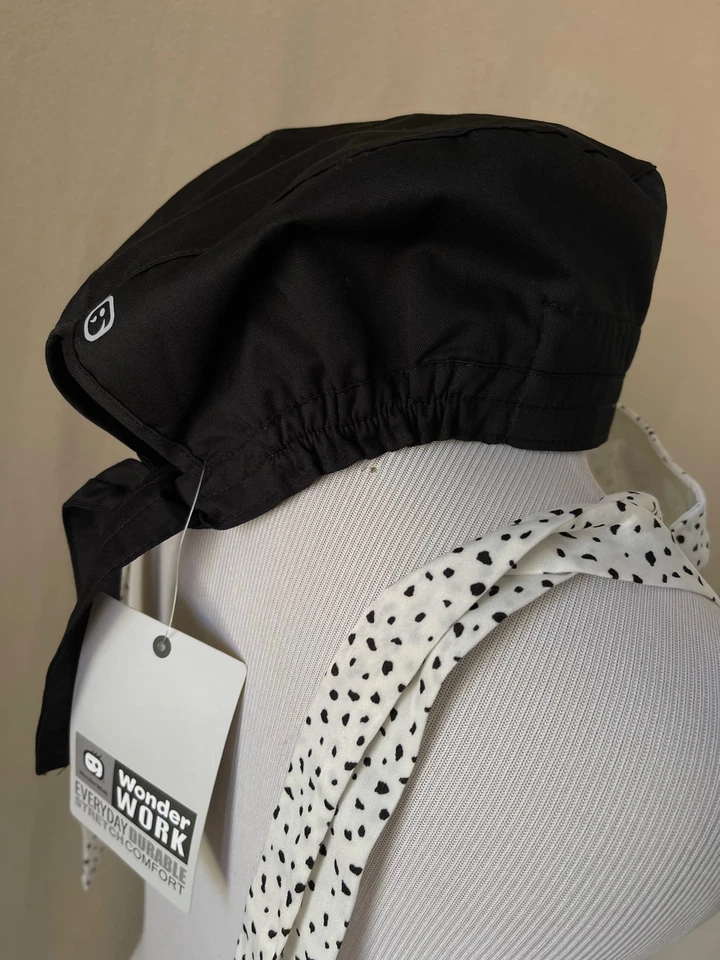 Wonder Work Stretch Comfort Professional Work Scrub Hat/Cap & Black/White Polka - Image 3 of 4