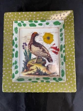 Vintage John Derian Company - Retangle Collector Plate - Bird Pink Dots 5511