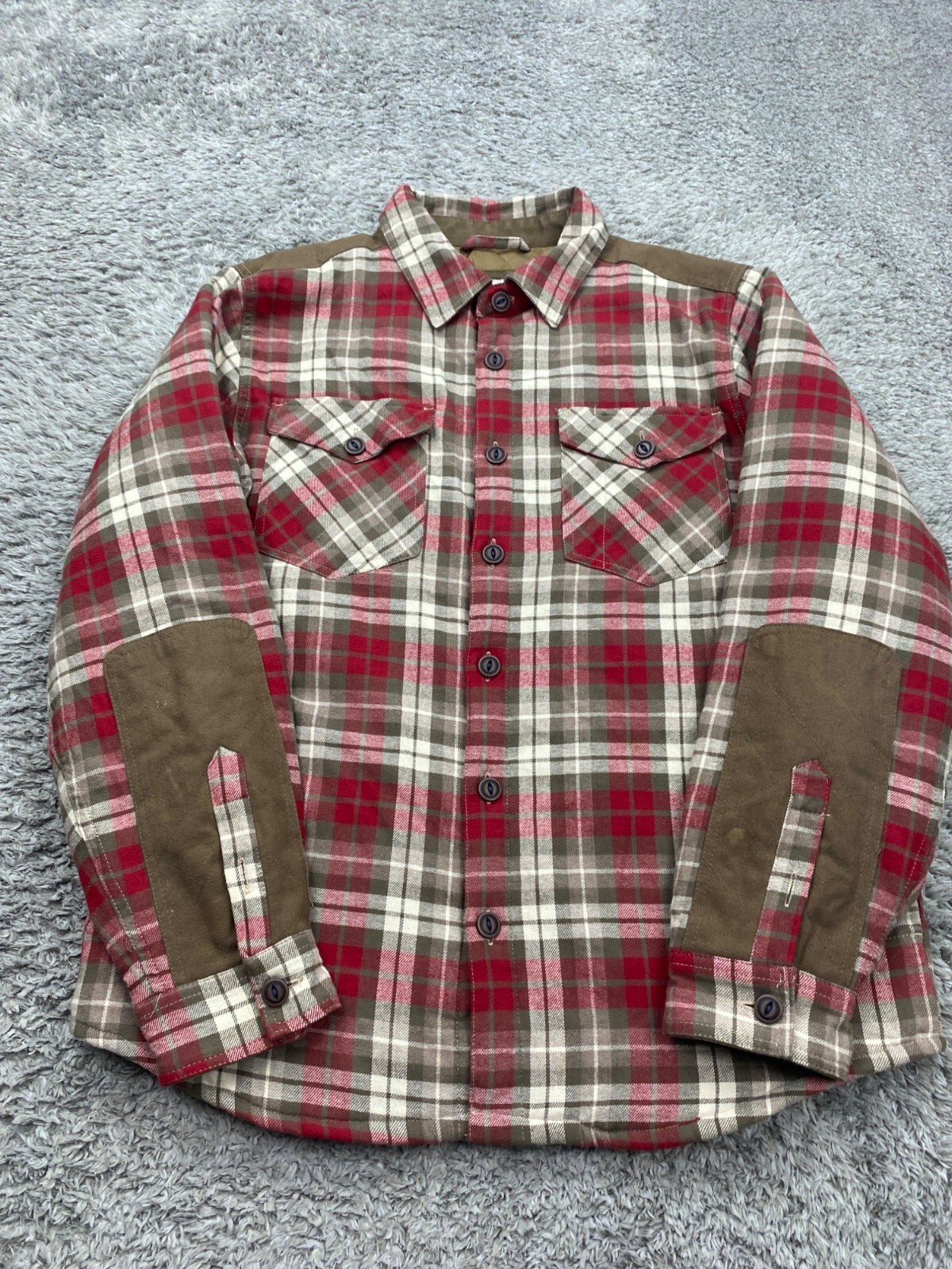 Men's Large Red Plaid Quilt-Lined Shacket with Wrist Guards by Legendary Whitetails