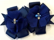 Beautiful Chiffon Flower bows with Faux Pearls Inspired Set of Pigtail hair bows