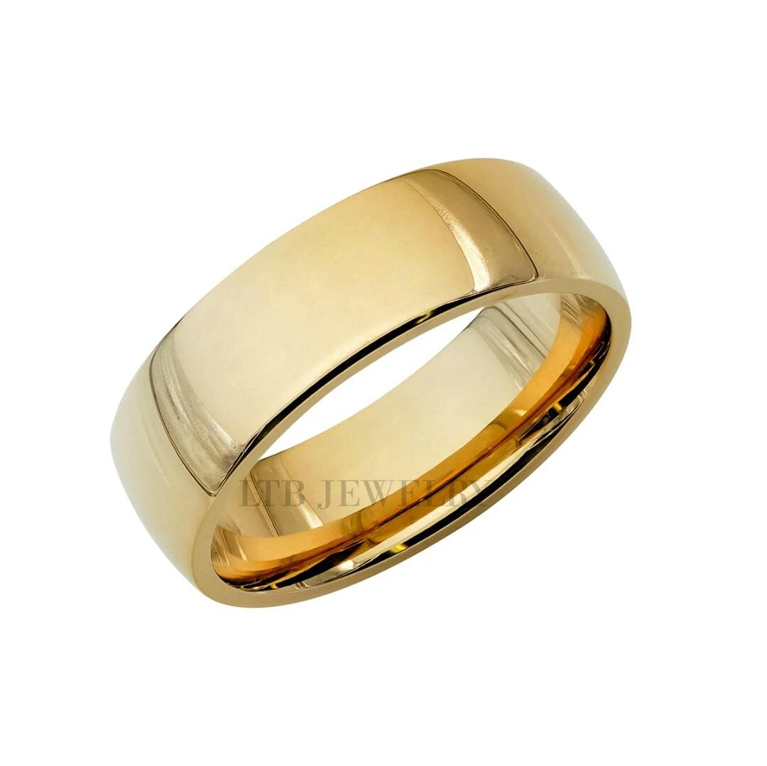 18K SOLID YELLOW GOLD WEDDING BAND DOME PLAIN MENS WEDDING RING