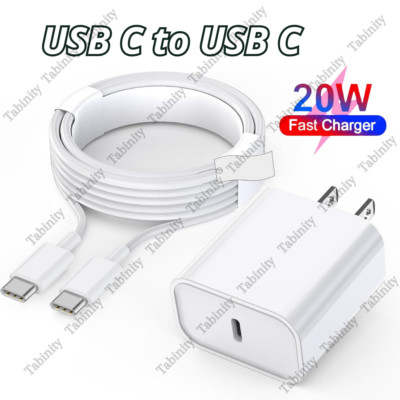 For iPad Pro Android USB C Type C Fast Charger Cable 20W PD Power Adapter Block