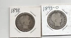 Lot of 2 1898 & 1899-O  Barber or Liberty Head Silver Half Dollar
