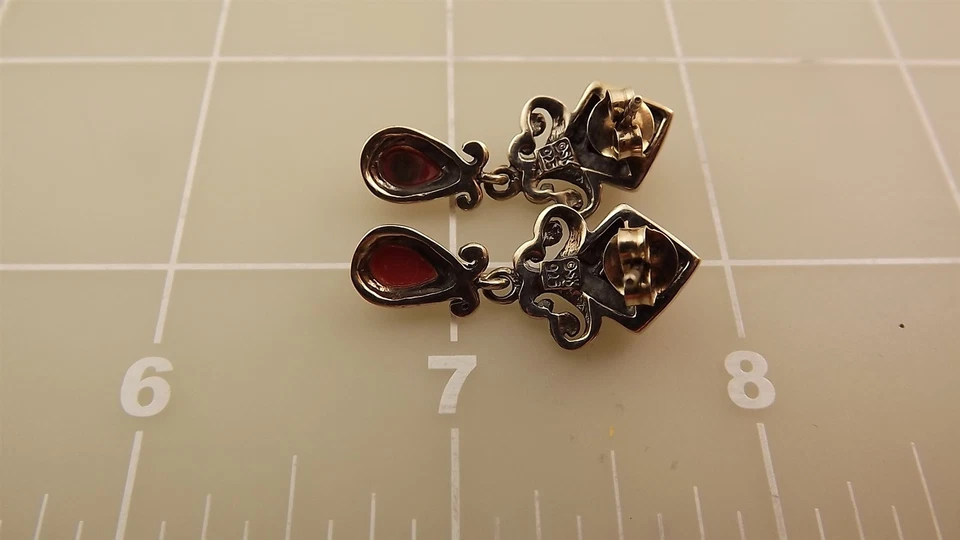 Pendientes colgantes de plata de ley 925 con coral y ónix negro de 5,8 gramos Foto 3 de 3