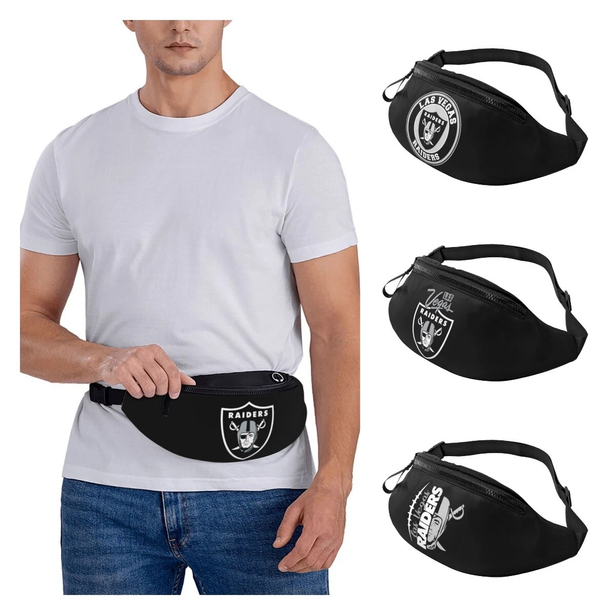 Las Vegas Raiders Running Belt Fanny Pack Outdoor Waist Bag Hiking Zip Bag