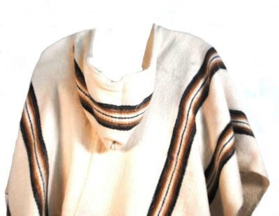 Fair Trade Herren Alpaka Wolle Wolle Kapuze Poncho Umhang Mantel aus Bolivien weiß