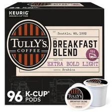 Tully's Coffee Breakfast Blend Keurig K-Cup Pods, Light Roast Coffee, 96 Count