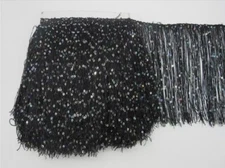 By the Yard-8" BLACK with SILVER laser Sequins CHAINETTE Fabric Fringe Lamp