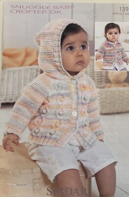 HTF Sirdar Snuggly Baby Crofter DK Knitting Pattern Hooded Winter Sweater Knit