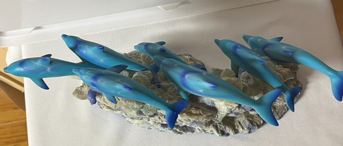 Marine Life BLUE DOLPHINS Resin Statue Figure Swimming on Coral Reef w/ Tortoise - 第 4/8 張圖片