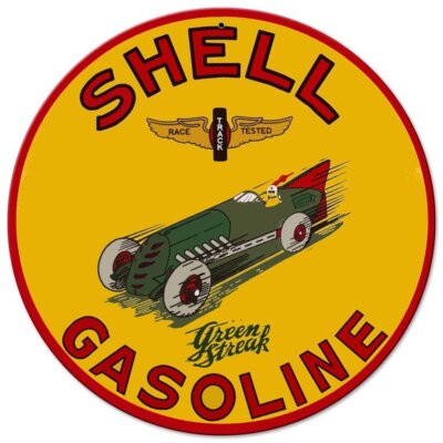 Shell Green Streak Rase Gasoline Benzin Werbung Retro Sign Blechschild Schild