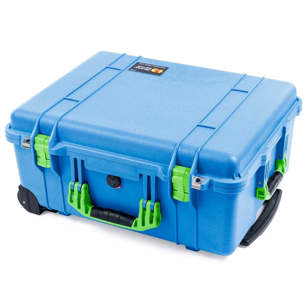 Blue & Lime Green Pelican 1560 case. No Foam - empty. With wheels