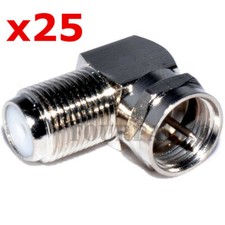 25 Pack Lot - F Type Right Angle 90 Degree M/F Coax Cable TV Adapter Connector