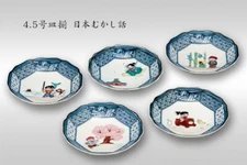 Kutani yaki ware Japanese Plate Dish set of 5 Japanese folk tales 4.2' Japan