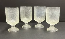 Set/4 Indiana Clear Crystal Ice Bark Textured Pedestal Glasses 5 1/4” VintageMCM
