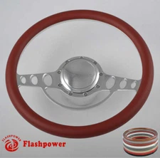 14'' Billet Steering Wheels Burgundy Half Wrap Custom Chevy Ididit Flaming River