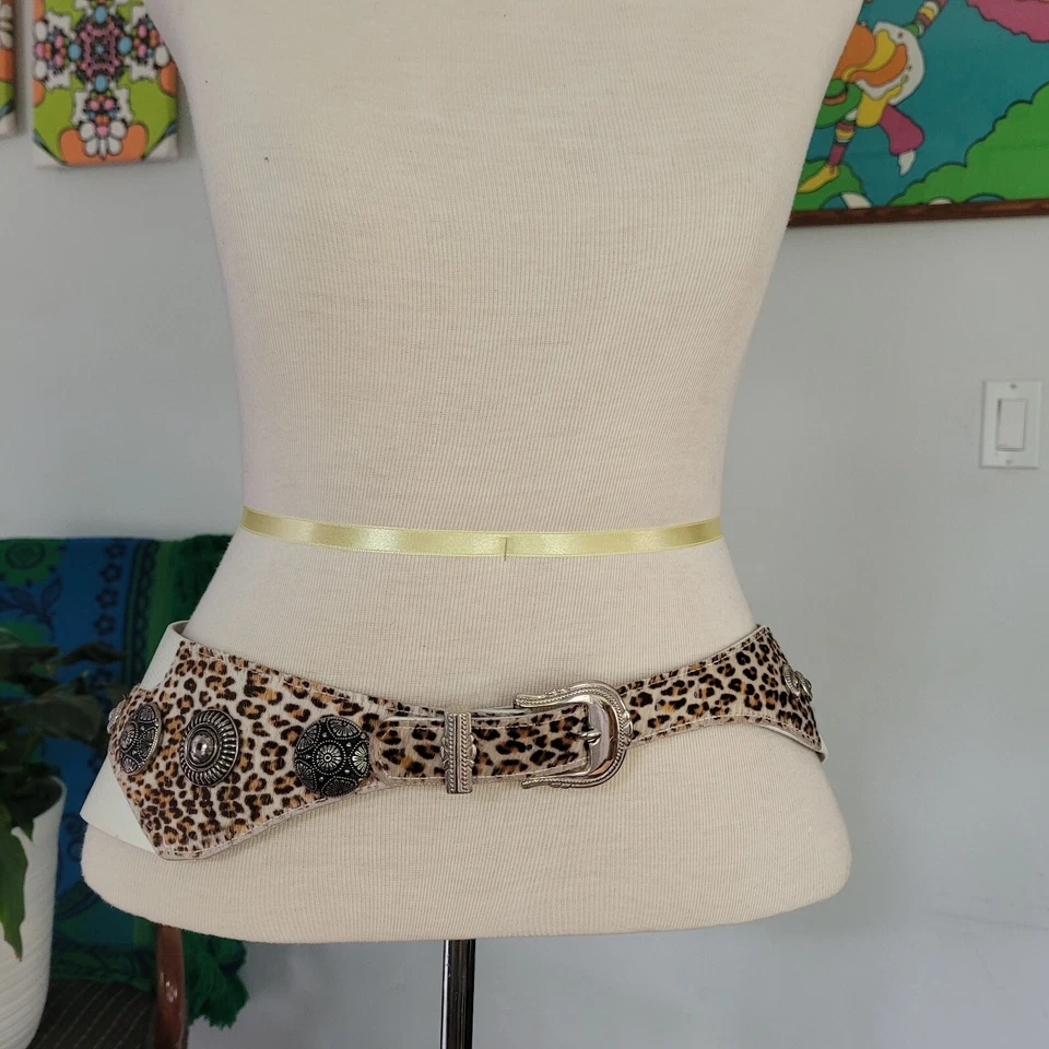 Cinturón Pelo Poni Estampado Animal Cuero Blanco Glamour Rock 'N Roll Años 80 Insane Vintage M Foto 2 de 4