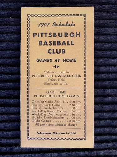 Vintage 1951 Pittsburgh Pirates Baseball Pocket Schedule With ...