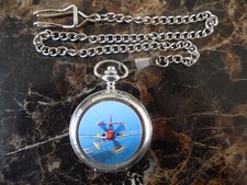 MUSTANG P51 FIGHTER AIRCRAFT CHROME POCKET WATCH WITH CHAIN 2