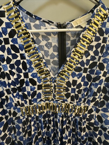 Michael Kors Dress Women's Small Blue Print Gold Embellished Maxi Kimono Sleeve - Bild 8 von 8