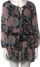 Loveshackfancy Dress Womens Size Medium Black Pink Floral Print Silk Long Sleeve