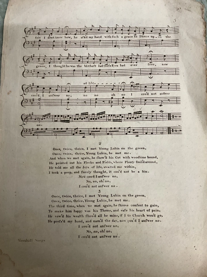 Partituras antiguas, MUY RARAS c1790, una vez dos veces amigo, Vauxhall Gardens Foto 4 de 4