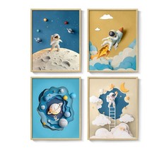 Framed Space Astronaut Wall Art for Nursery Decor, 4 Piece Outer Space Themed...