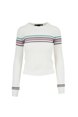 Veronica Beard Posie Ivory Multicolor Striped Crewneck Pullover Sweater Sz S