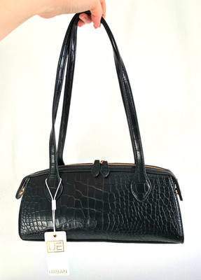Urban Expressions Nessa Black Croc Embossed Shoulder Bag 90s Baguette NWT