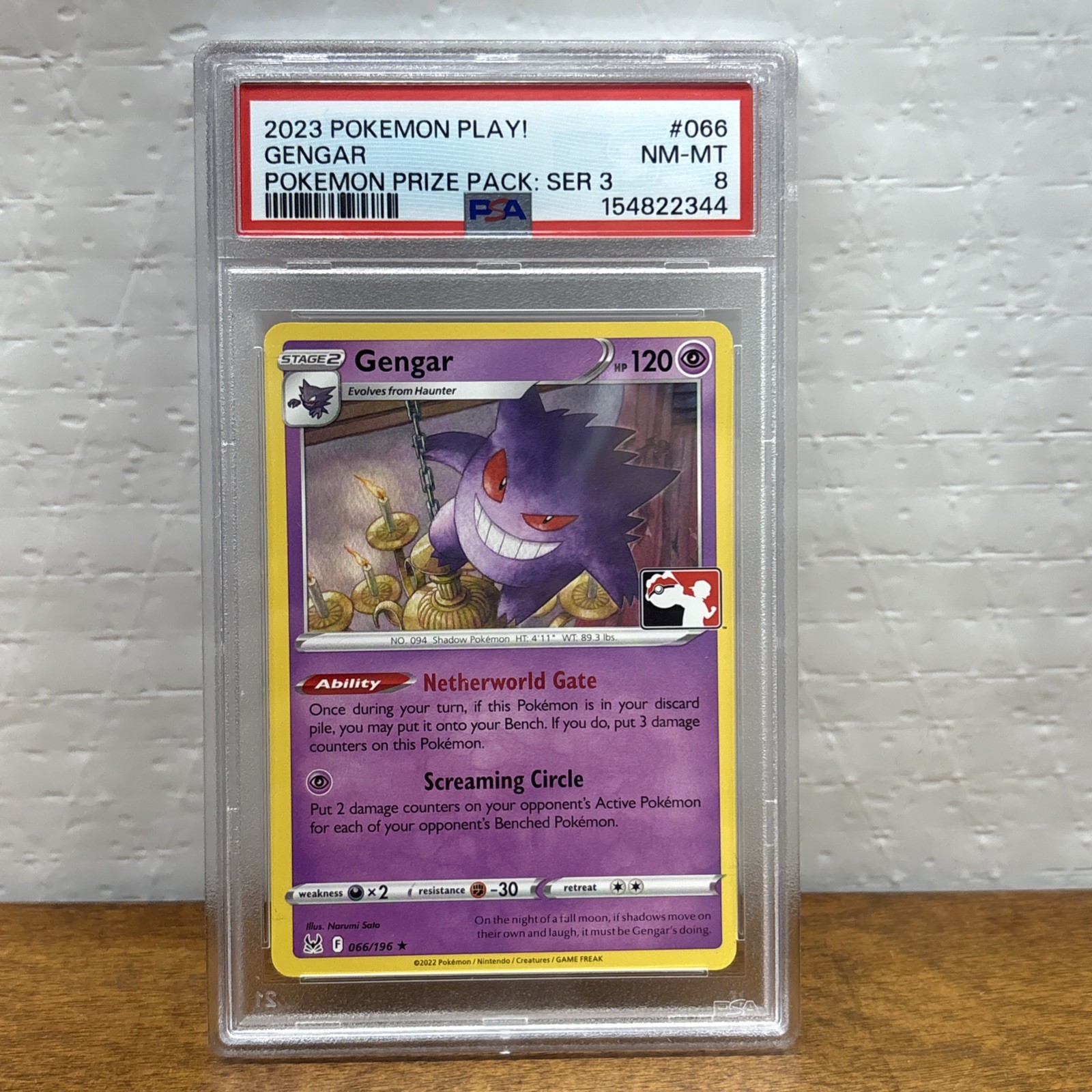 Pokemon 2023 Play! Prize Pack Series 3 Gengar Card 66 PSA 8