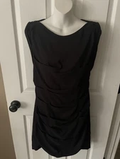 EXPRESS Layered Front Black Mini Sheath Dress- Women's W/ Back Exposed Zip SZ 8