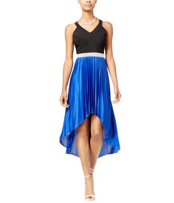 Crystal Doll Womens Pleated Gown Dress, Blue, Juniors, 7