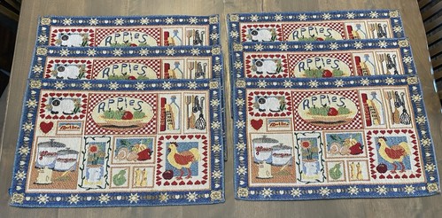 Vtg Tapestry Placemats Set of 6 Apples Chickens Farmhouse Country Decor - Picture 1 of 4